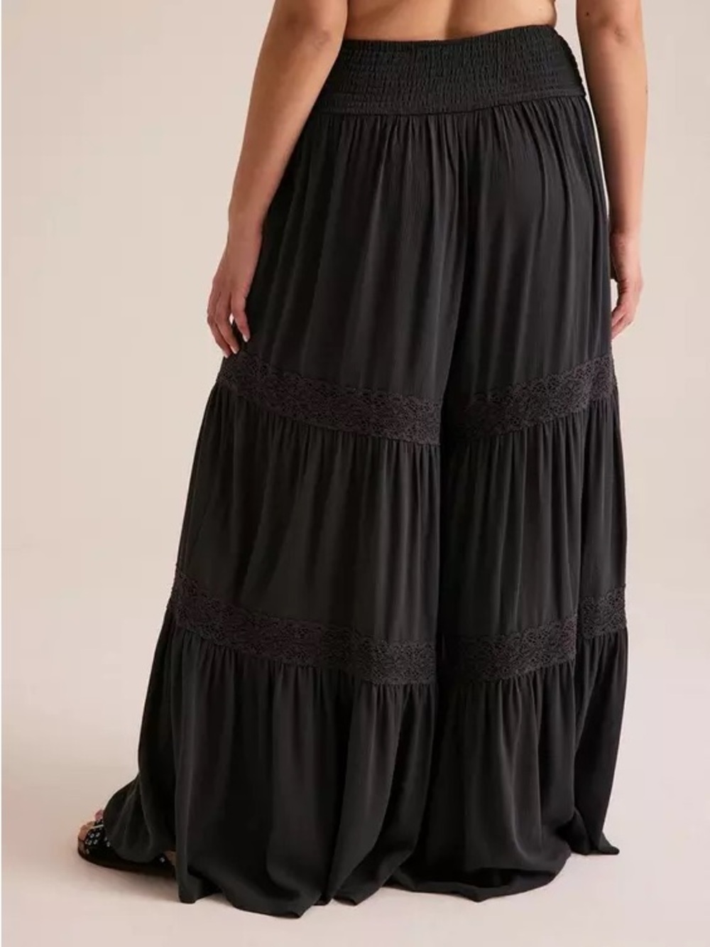 Festi Smocked Waist Tiered Wide Leg Pants Boho - Picture 2 of 10